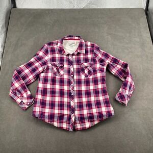 BC Clothing Flannel Shacket Womens Large Multicolor Plaid Sherpa Lined Button Up